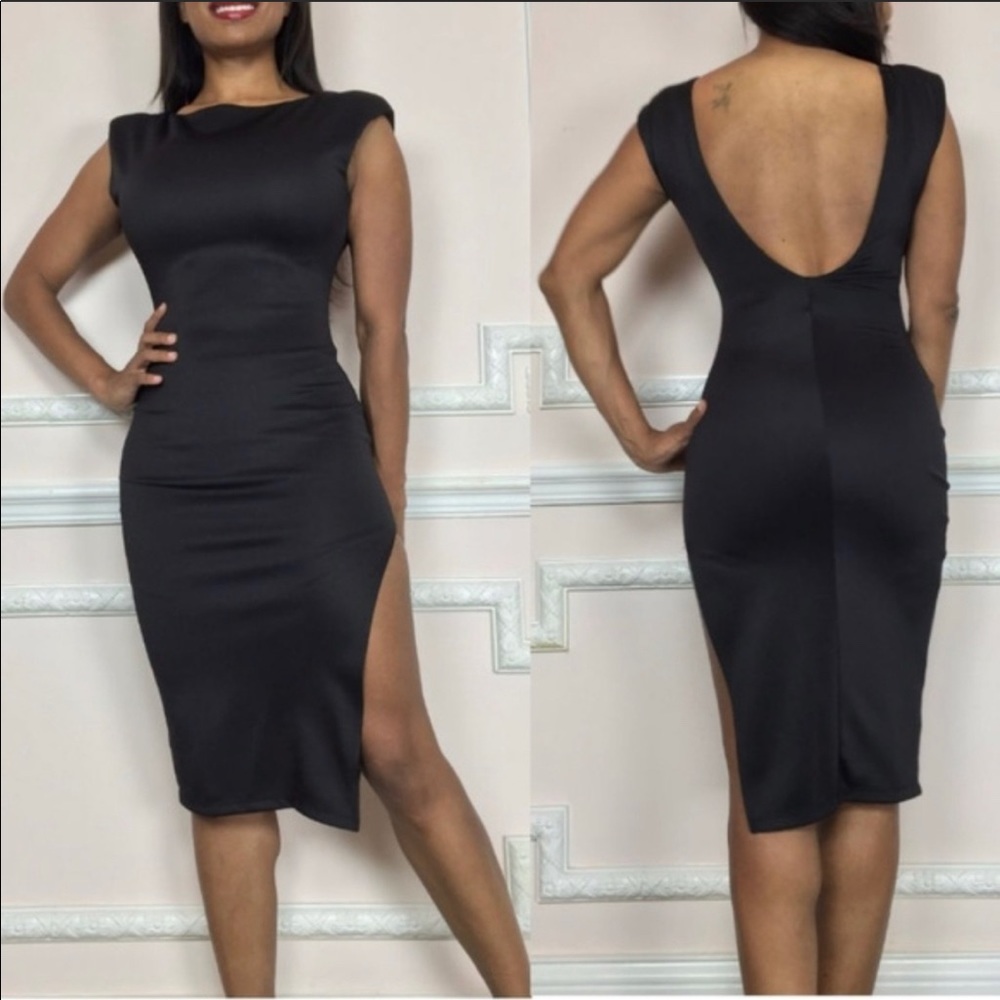 Sexy Low back black dress with High Slit new